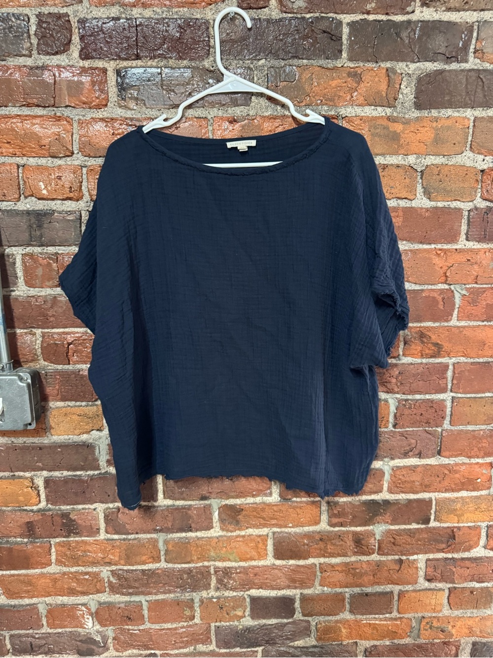 Eileen Fisher Navy Relaxed Boxy Cotton Gauze Top Size Extra Large